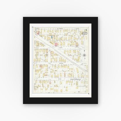 Old map wall art mockup — black gallery frame with white mat — Sanborn Fire Insurance Map from Hancock, Houghton County, Michigan (1907), Sheet #0005