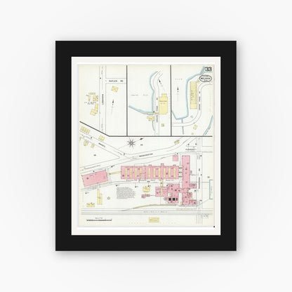 Old map wall art mockup — black gallery frame with white mat — Sanborn Fire Insurance Map from Melrose, Middlesex County, Massachusetts (1909), Sheet #0033