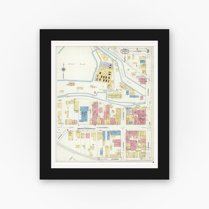 Old map wall art mockup — black gallery frame with white mat — Sanborn Fire Insurance Map from Dover, Morris County, New Jersey (1916) - Complete Map Set