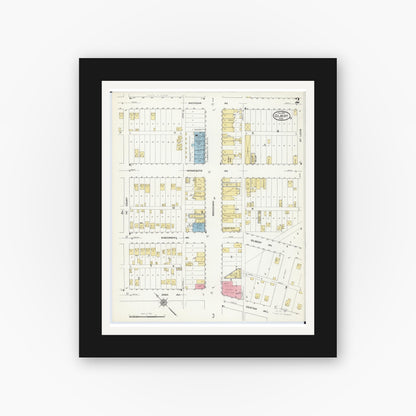 Old map wall art mockup — black gallery frame with white mat — Sanborn Fire Insurance Map from Gilbert, Saint Louis County, Minnesota (1912), Sheet #0002