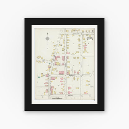Old map wall art mockup — black gallery frame with white mat — Sanborn Fire Insurance Map from Staunton, Independent Cities, Virginia (1894), Sheet #0008