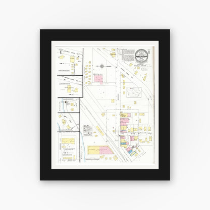 Old map wall art mockup — black gallery frame with white mat — Sanborn Fire Insurance Map from Arnold's Park, Dickinson County, Iowa (1930) â€” Complete Set