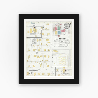 Old map wall art mockup — black gallery frame with white mat — Sanborn Fire Insurance Map from Whitewright, Grayson County, Texas (1900) - Complete Map Set