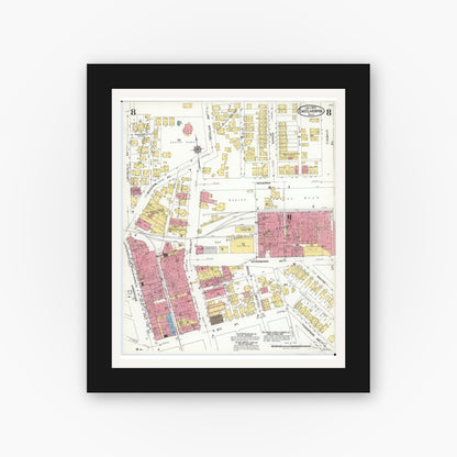 Old map wall art mockup — black gallery frame with white mat — Sanborn Fire Insurance Map from East Liverpool, Columbiana County, Ohio (1923), Sheet #0008