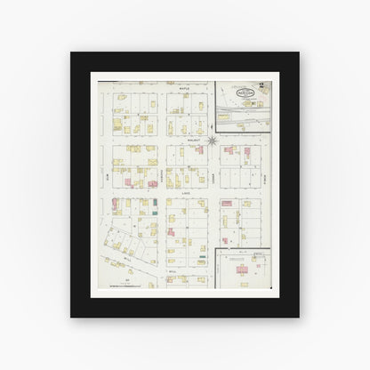 Old map wall art mockup — black gallery frame with white mat — Sanborn Fire Insurance Map from Horicon, Dodge County, Wisconsin (1894), Sheet #0002