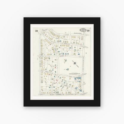 Old map wall art mockup — black gallery frame with white mat — Sanborn Fire Insurance Map from Glenside, Montgomery County, Pennsylvania (1925), Sheet #0010
