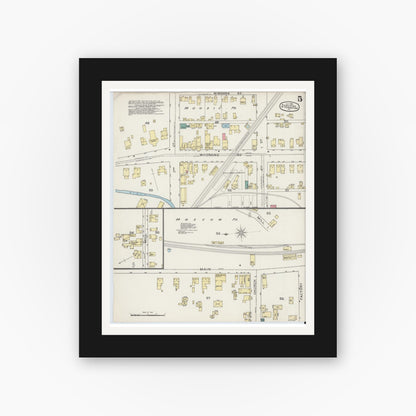 Old map wall art mockup — black gallery frame with white mat — Sanborn Fire Insurance Map from Scranton Suburbs, Lackawanna County, Pennsylvania (1893), Sheet #0005