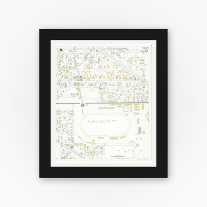 Old map wall art mockup — black gallery frame with white mat — Sanborn Fire Insurance Map from Marion, Williamson County, Illinois (1937), Sheet #0009