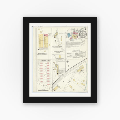 Old map wall art mockup — black gallery frame with white mat — Sanborn Fire Insurance Map from Loveland, Clermont, Hamilton, And Warren County, Ohio (1911), Sheet #0001