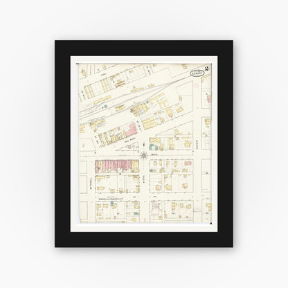 Old map wall art mockup — black gallery frame with white mat — Sanborn Fire Insurance Map from Ackley, Hardin and Franklin Counties, Iowa (1894), Sheet #0002