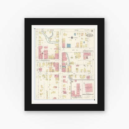Old map wall art mockup — black gallery frame with white mat — Sanborn Fire Insurance Map from Buchanan, Berrien County, Michigan (1911), Sheet #0003