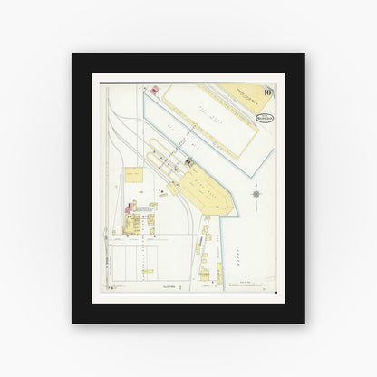 Old map wall art mockup — black gallery frame with white mat — Sanborn Fire Insurance Map from Waukegan, Lake County, Illinois (1912), Sheet #0010