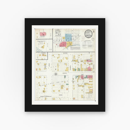 Old map wall art mockup — black gallery frame with white mat — Sanborn Fire Insurance Map from Springfield, Brown County, Minnesota (1899) - Complete Map Set