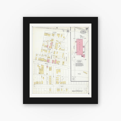 Old map wall art mockup — black gallery frame with white mat — Sanborn Fire Insurance Map from Waukegan, Lake County, Illinois (1906), Sheet #0018