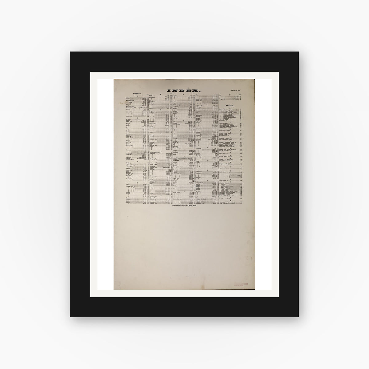 Old map wall art mockup — black gallery frame with white mat — Sanborn Fire Insurance Map from Buffalo, Erie County, New York (1893), Sheet #0001