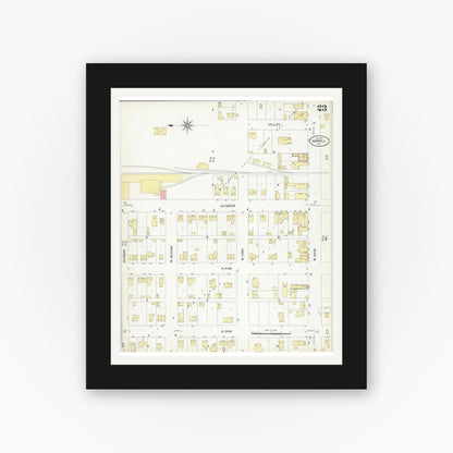 Old map wall art mockup — black gallery frame with white mat — Sanborn Fire Insurance Map from Merrill, Lincoln County, Wisconsin (1907), Sheet #0023