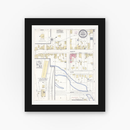 Old map wall art mockup — black gallery frame with white mat — Sanborn Fire Insurance Map from Guadalupe, Santa Barbara County, California (1909), Sheet #0001