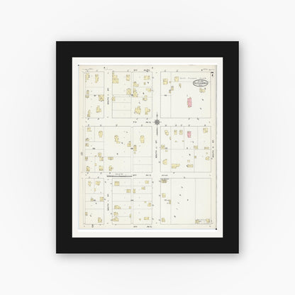 Old map wall art mockup — black gallery frame with white mat — Sanborn Fire Insurance Map from Alexandria, Douglas County, Minnesota (1914), Sheet #0007