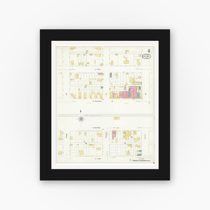 Old map wall art mockup — black gallery frame with white mat — Sanborn Fire Insurance Map from Luling, Caldwell County, Texas (1907), Sheet #0002