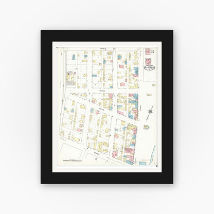 Old map wall art mockup — black gallery frame with white mat — Sanborn Fire Insurance Map from Guttenberg, Clayton County, Iowa (1914), Sheet #0003
