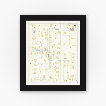 Old map wall art mockup — black gallery frame with white mat — Sanborn Fire Insurance Map from Terrell, Kaufman County, Texas (1909), Sheet #0014