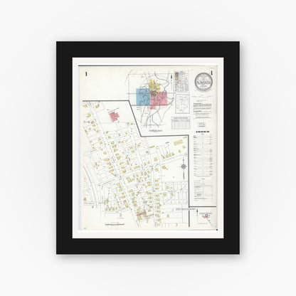 Old map wall art mockup — black gallery frame with white mat — Sanborn Fire Insurance Map from Plymouth, Huron And Richland Counties, Ohio (1938) - Complete Map Set