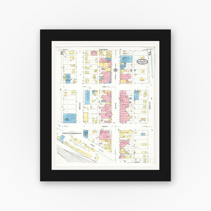 Old map wall art mockup — black gallery frame with white mat — Sanborn Fire Insurance Map from Hawarden, Sioux County, Iowa (1924), Sheet #0002