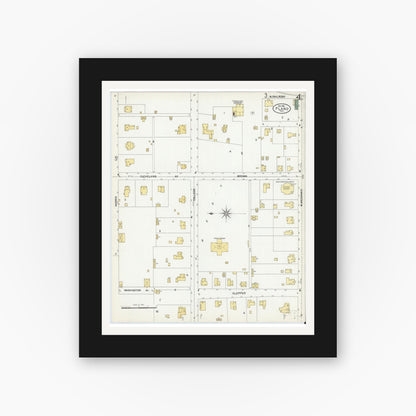 Old map wall art mockup — black gallery frame with white mat — Sanborn Fire Insurance Map from Plano, Collin County, Texas (1901), Sheet #0004