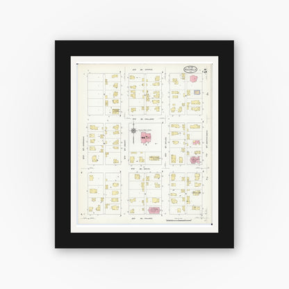 Old map wall art mockup — black gallery frame with white mat — Sanborn Fire Insurance Map from Rochelle, Ogle County, Illinois (1912), Sheet #0005
