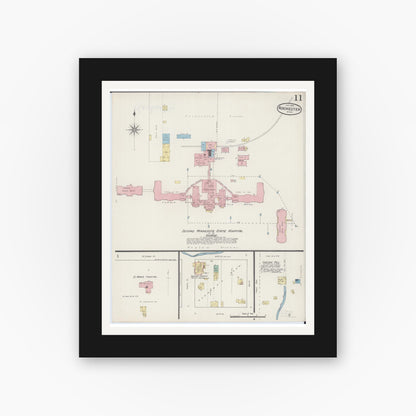 Old map wall art mockup — black gallery frame with white mat — Sanborn Fire Insurance Map from Rochester, Olmsted County, Minnesota (1890), Sheet #0011