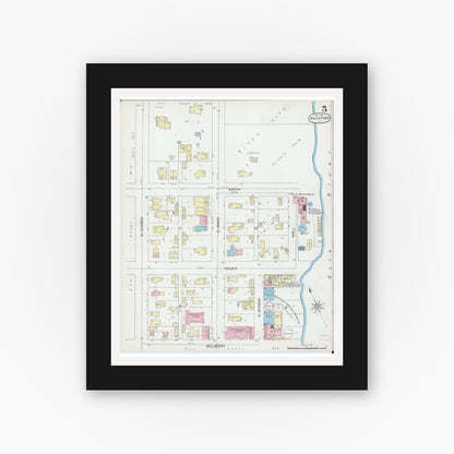 Old map wall art mockup — black gallery frame with white mat — Sanborn Fire Insurance Map from Rockford, Winnebago County, Illinois (1891), Sheet #0005