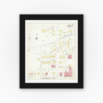 Old map wall art mockup — black gallery frame with white mat — Sanborn Fire Insurance Map from Tyler, Smith County, Texas (1907), Sheet #0005