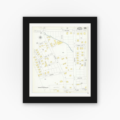 Old map wall art mockup — black gallery frame with white mat — Sanborn Fire Insurance Map from Melrose, Middlesex County, Massachusetts (1909), Sheet #0026