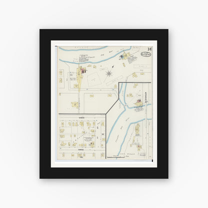 Old map wall art mockup — black gallery frame with white mat — Sanborn Fire Insurance Map from Alpena, Alpena County, Michigan (1890), Sheet #0014