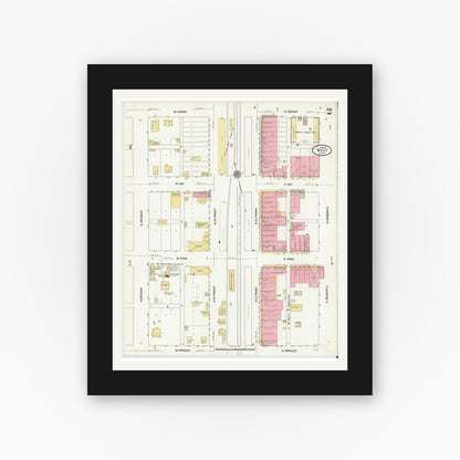 Old map wall art mockup — black gallery frame with white mat — Sanborn Fire Insurance Map from West, McLennan County, Texas (1911), Sheet #0002