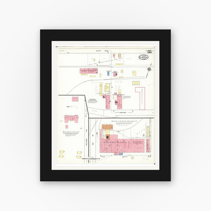 Old map wall art mockup — black gallery frame with white mat — Sanborn Fire Insurance Map from Clinton, Clinton County, Iowa (1917), Sheet #0035