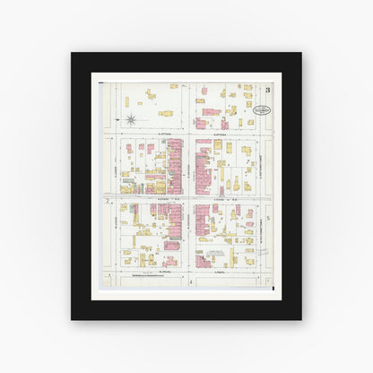 Old map wall art mockup — black gallery frame with white mat — Sanborn Fire Insurance Map from Tecumseh, Lenawee County, Michigan (1899), Sheet #0003