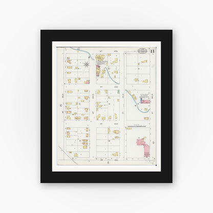 Old map wall art mockup — black gallery frame with white mat — Sanborn Fire Insurance Map from Saint Cloud, Stearns, Benton, and Sherburne Counties, Minnesota (1898), Sheet #0011
