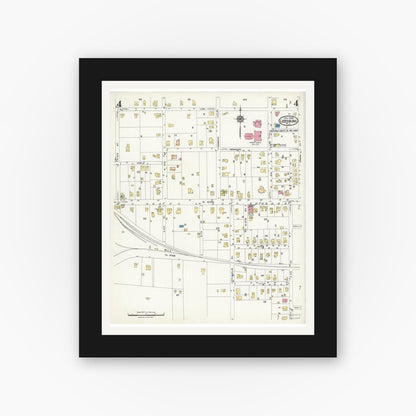 Old map wall art mockup — black gallery frame with white mat — Sanborn Fire Insurance Map from Leesburg, Lake County, Florida (1924), Sheet #0004