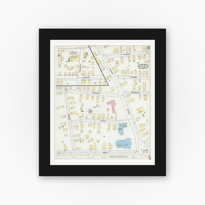Old map wall art mockup — black gallery frame with white mat — Sanborn Fire Insurance Map from Malden, Middlesex County, Massachusetts (1892), Sheet #0008