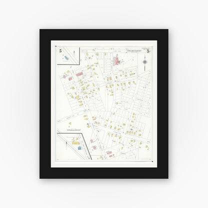 Old map wall art mockup — black gallery frame with white mat — Sanborn Fire Insurance Map from Brighton, Livington County, Michigan (1938), Sheet #0005