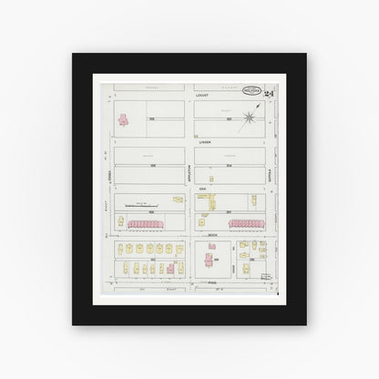 Old map wall art mockup — black gallery frame with white mat — Sanborn Fire Insurance Map from Holyoke, Hampden County, Massachusetts (1889), Sheet #0024