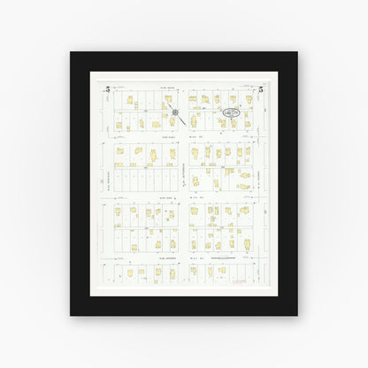 Old map wall art mockup — black gallery frame with white mat — Sanborn Fire Insurance Map from Lake City, Wabasha County, Minnesota (1930), Sheet #0005