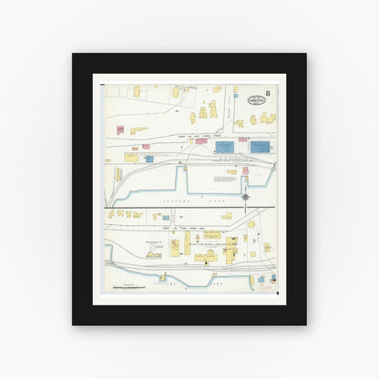 Old map wall art mockup — black gallery frame with white mat — Sanborn Fire Insurance Map from Hancock, Houghton County, Michigan (1917), Sheet #0008
