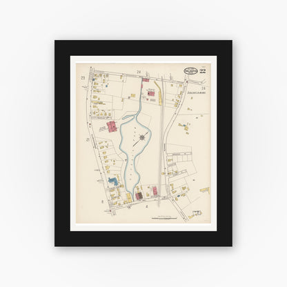 Old map wall art mockup — black gallery frame with white mat — Sanborn Fire Insurance Map from Arlington, Middlesex County, Massachusetts (1922), Sheet #0022
