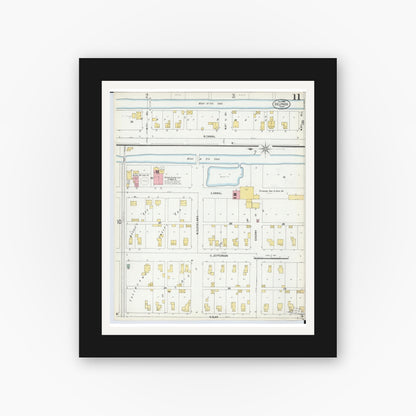 Old map wall art mockup — black gallery frame with white mat — Sanborn Fire Insurance Map from Delphos, Van Wert And Allen Counties, Ohio (1899), Sheet #0011