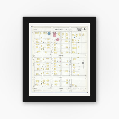 Old map wall art mockup — black gallery frame with white mat — Sanborn Fire Insurance Map from Fairmont, Martin County, Minnesota (1917), Sheet #0007