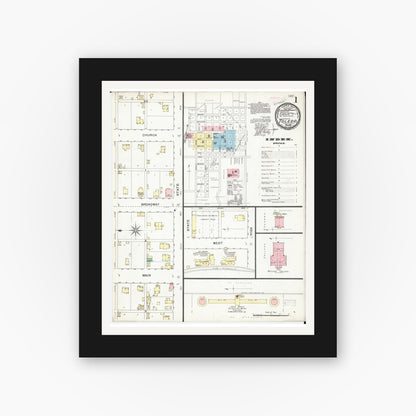 Old map wall art mockup — black gallery frame with white mat — Sanborn Fire Insurance Map from Toledo, Tama County, Iowa (1892) â€” Complete Set