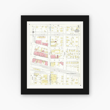 Old map wall art mockup — black gallery frame with white mat — Sanborn Fire Insurance Map from Tama, Tama County, Iowa (1915), Sheet #0005