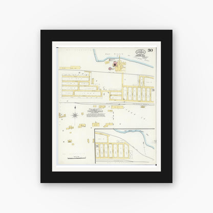 Old map wall art mockup — black gallery frame with white mat — Sanborn Fire Insurance Map from Escanaba, Delta County, Michigan (1906), Sheet #0030